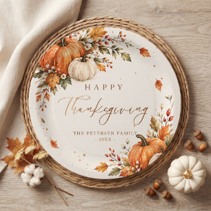 Rustic Thanksgiving Dinner Party Pumpkin Paper Plates