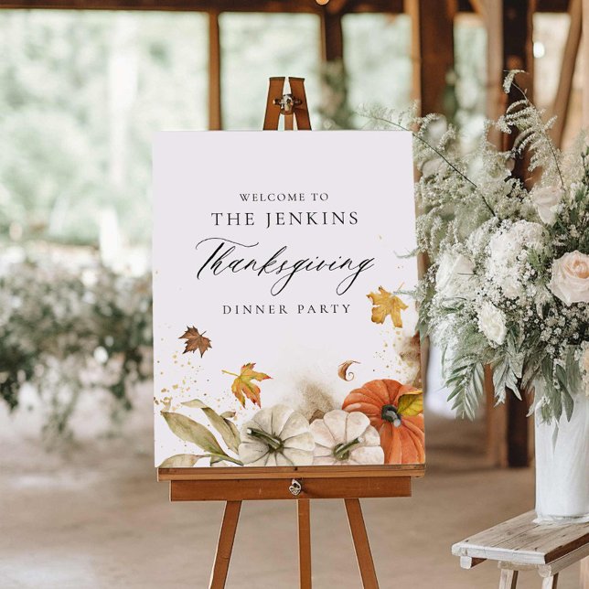 Rustic Thanksgiving Dinner Party Welcome Sign (Elegant Thanksgiving Dinner Welcome Sign)