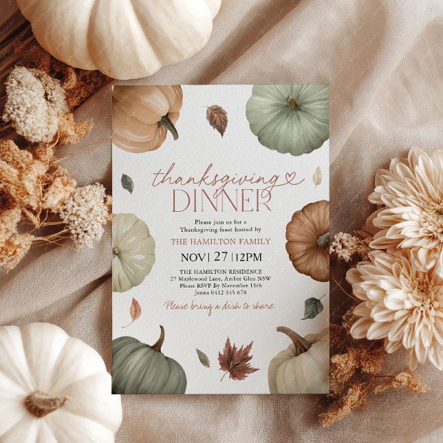 Rustic Thanksgiving Dinner Pumpkin Fall Invitation (Thanksgiving Invitation Pumpkins)