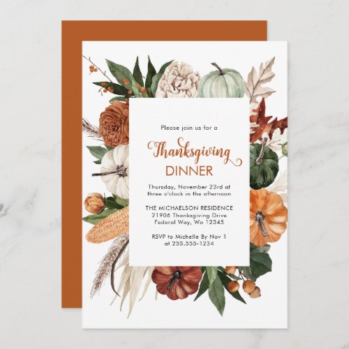 Rustic Thanksgiving Dinner Pumpkin Invitation