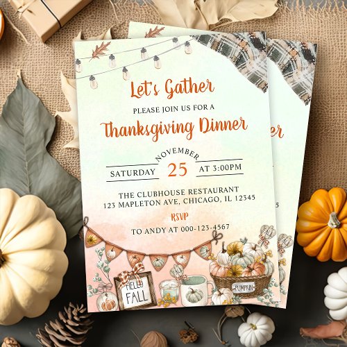 Rustic Thanksgiving Dinner Pumpkin Invitation