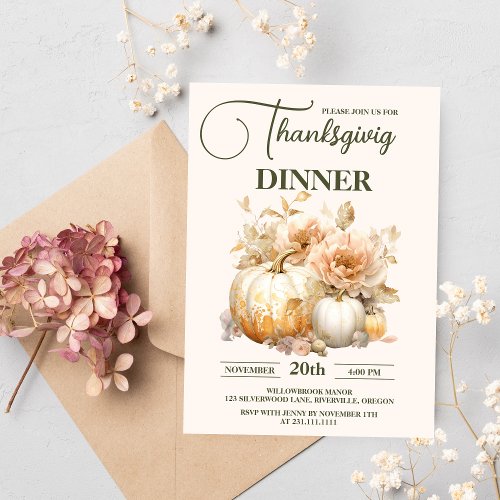 Rustic Thanksgiving Dinner Pumpkin Invitation