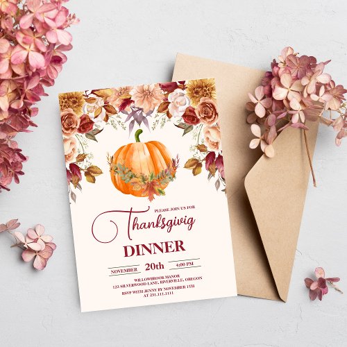 Rustic Thanksgiving Dinner Pumpkin Invitation