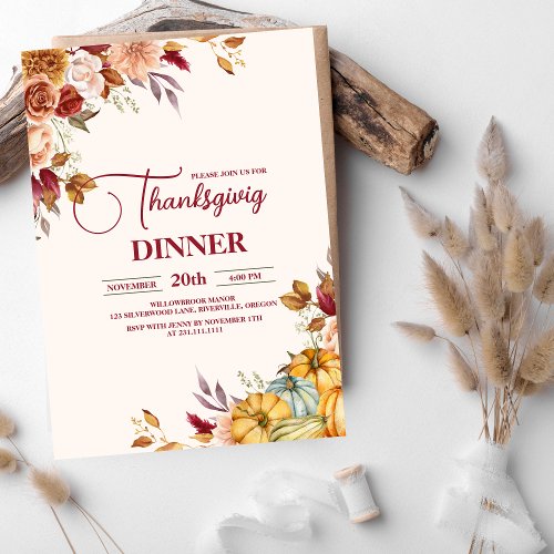 Rustic Thanksgiving Dinner Pumpkin Invitation