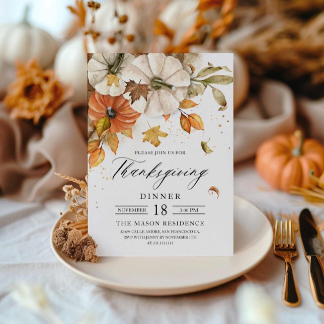 Rustic Thanksgiving Dinner Pumpkin Invitation (Rustic Thanksgiving dinner invitation)