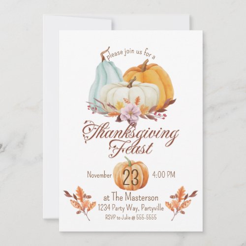 Rustic Thanksgiving Dinner Pumpkin  Invitation