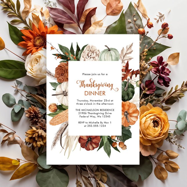 Rustic Thanksgiving Dinner Pumpkin Invitation Postcard (Rustic Thanksgiving Dinner Pumpkin Invitation Postcard)