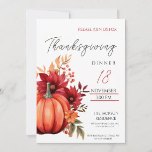 Rustic Thanksgiving Dinner Red Pumpkin Invitation