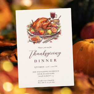 Rustic Thanksgiving Dinner Turkey Invitation