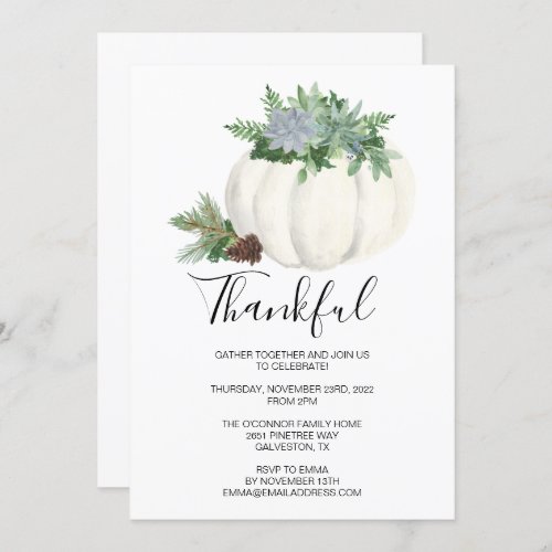 Rustic Thanksgiving Fall Succulent Pumpkin Dinner Invitation