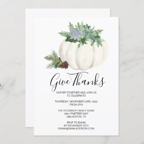 Rustic Thanksgiving Fall Succulent Pumpkin Family Invitation