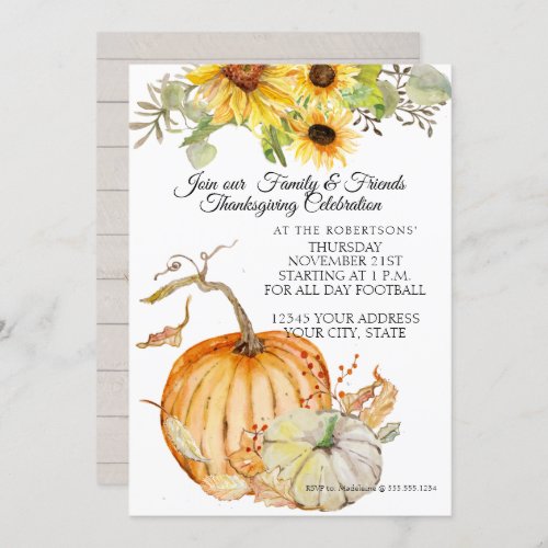 Rustic Thanksgiving Fall Sunflowers Leaf n Pumpkin Invitation