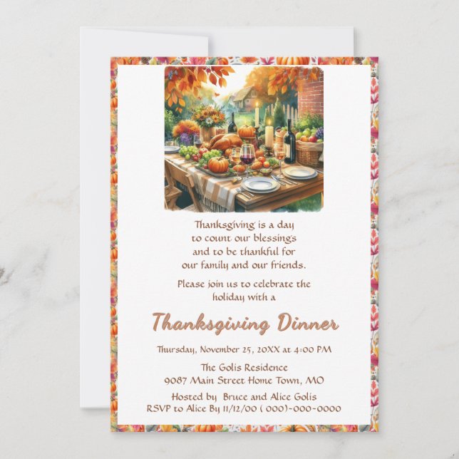 Rustic Thanksgiving Family Friends Dinner Invitation (Front)