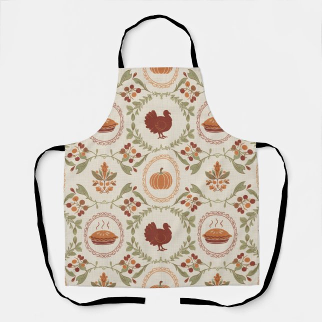 Rustic Thanksgiving Harvest Pattern Apron (Front)