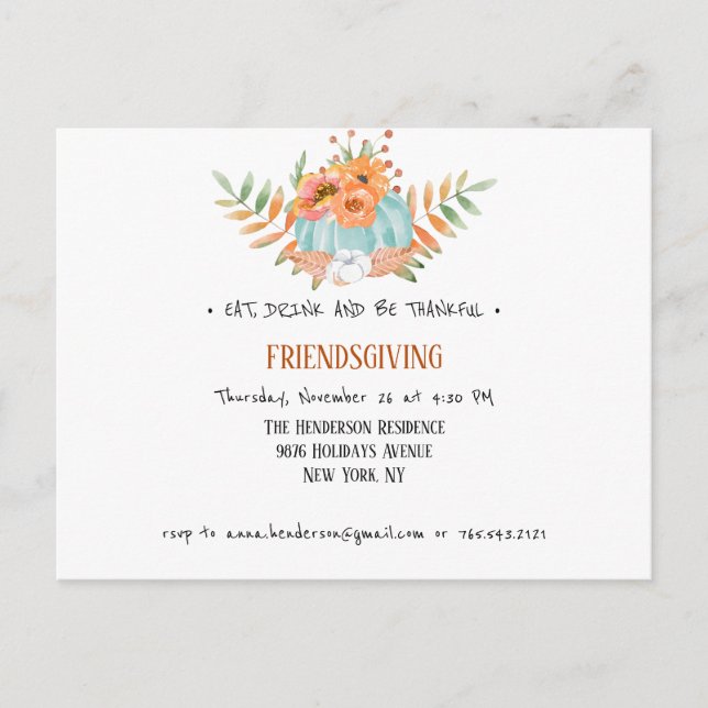Rustic Thanksgiving Invitation Postcard. (Front)