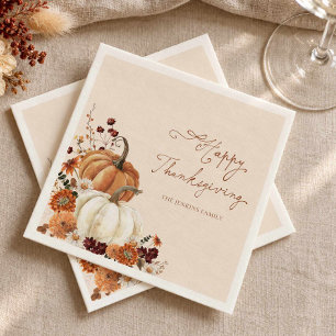 Rustic Thanksgiving Paper Napkins Pumpkin Floral