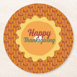 rustic thanksgiving pecan pattern round paper coaster