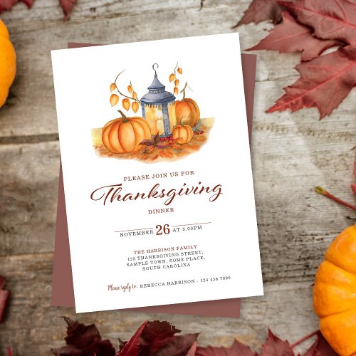 Rustic Thanksgiving Pumpkin Dinner Invitation