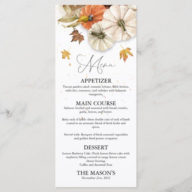 Rustic Thanksgiving Pumpkin Dinner Menu (Front)