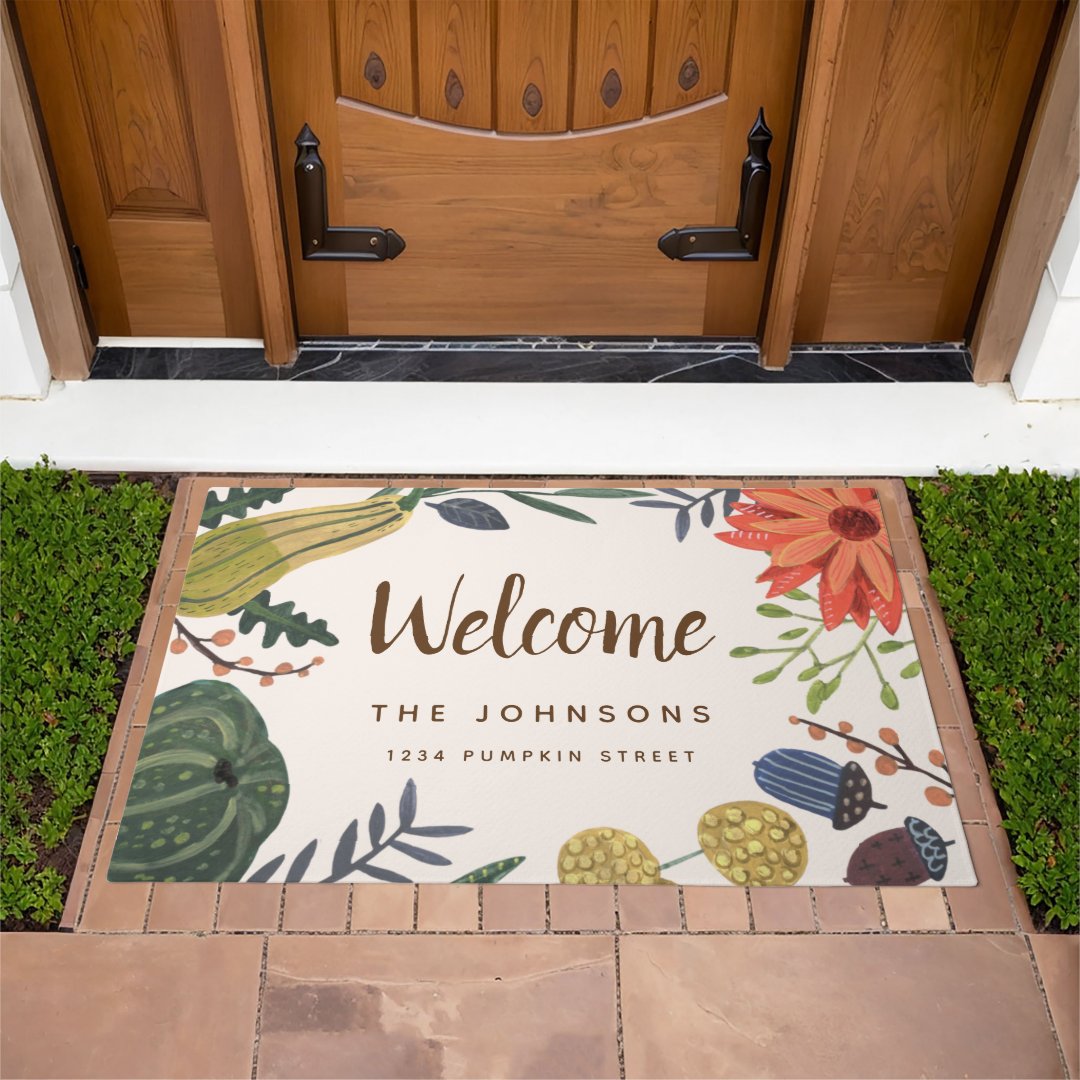 Rustic Thanksgiving pumpkin fall autumn Doormat (Outdoor)