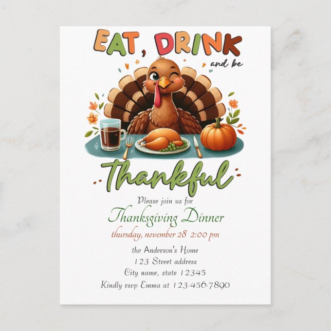 Rustic Thanksgiving Pumpkin Watercolor Autumn Holiday Postcard (Front)