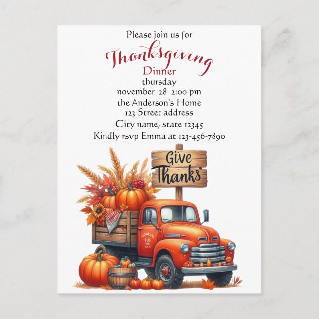 Rustic Thanksgiving Pumpkin Watercolor Autumn Postcard (Front)