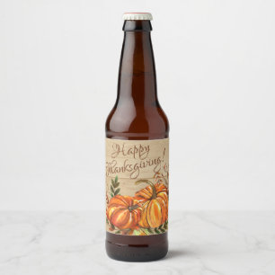 Rustic Thanksgiving Pumpkins Beer Bottle Label