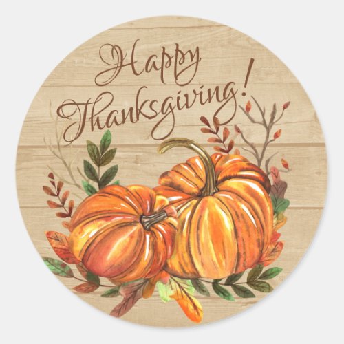 Rustic Thanksgiving Pumpkins Classic Round Sticker