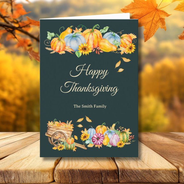 Rustic Thanksgiving Pumpkins Folded Holiday Card (Creator Uploaded)