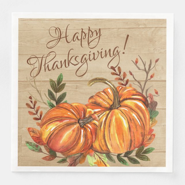 Rustic Thanksgiving Pumpkins Paper Dinner Napkins (Front)