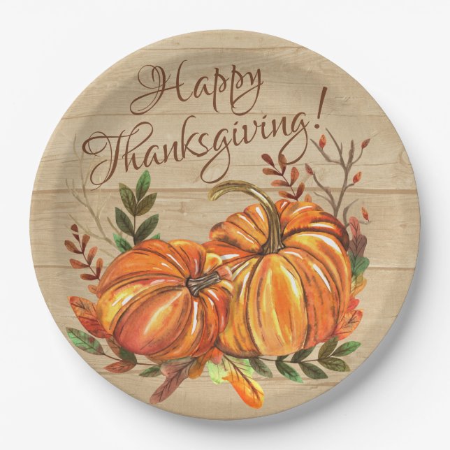 Rustic Thanksgiving Pumpkins Paper Plates (Front)