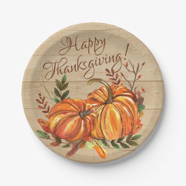 Rustic Thanksgiving Pumpkins Paper Plates (Front)
