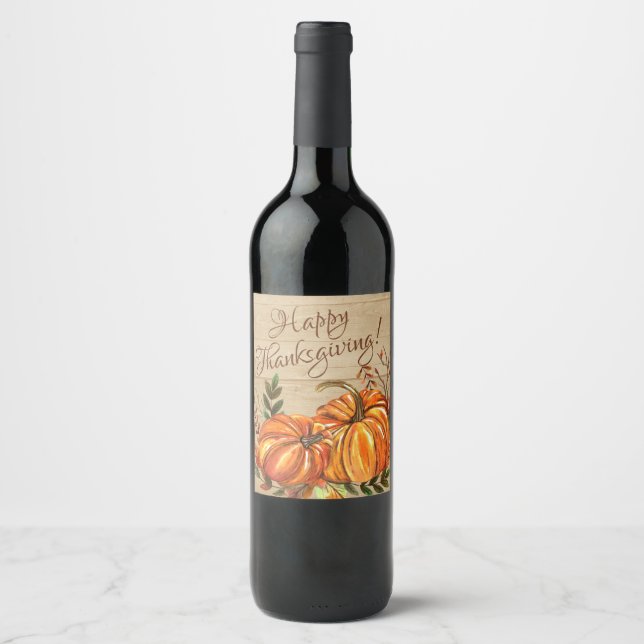 Rustic Thanksgiving Pumpkins Wine Label (Front)