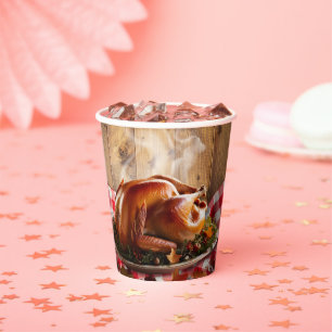 Rustic Thanksgiving Roasted Turkey Baby Shower Paper Cups