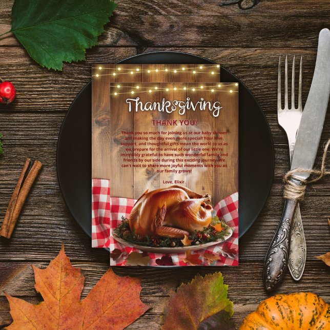 Rustic Thanksgiving Roasted Turkey Baby Shower Thank You Card (Creator Uploaded)