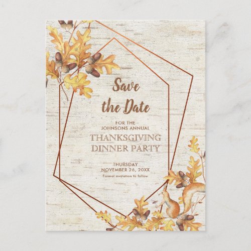 Rustic Thanksgiving Save the Date Acorns Squirrel Postcard
