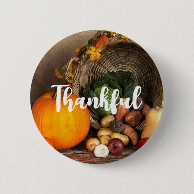 Rustic Thanksgiving Table Bountiful Harvest Button (Front)