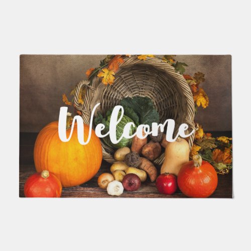 Rustic Thanksgiving Table Bountiful Harvest Doormat