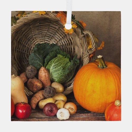 Rustic Thanksgiving Table Bountiful Harvest Glass Ornament