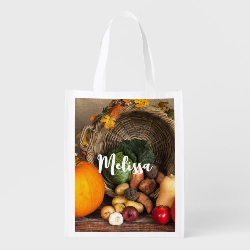 Rustic Thanksgiving Table Bountiful Harvest Grocery Bag