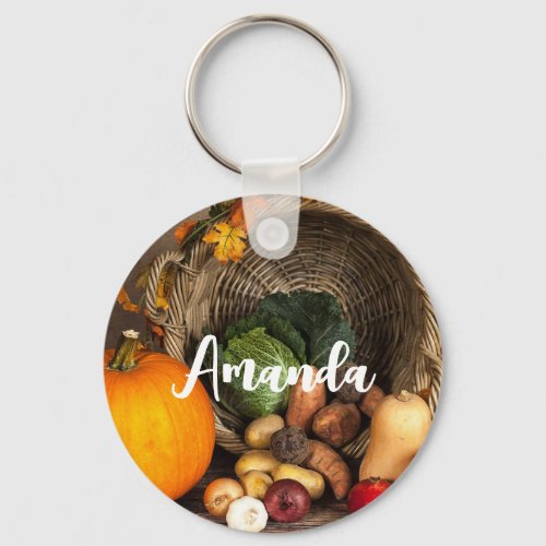 Rustic Thanksgiving Table Bountiful Harvest Keychain