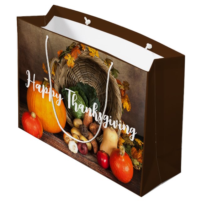 Rustic Thanksgiving Table Bountiful Harvest Large Gift Bag (Back Angled)