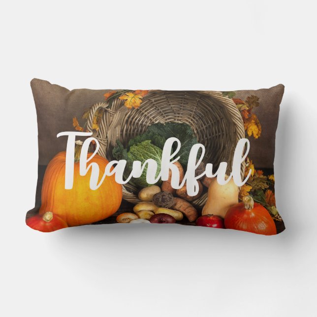 Rustic Thanksgiving Table Bountiful Harvest Lumbar Pillow (Front)