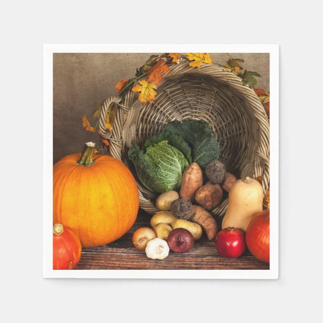 Rustic Thanksgiving Table Bountiful Harvest Napkins (Front)
