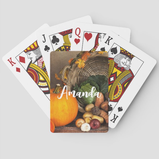 Rustic Thanksgiving Table Bountiful Harvest Poker Cards (Back)