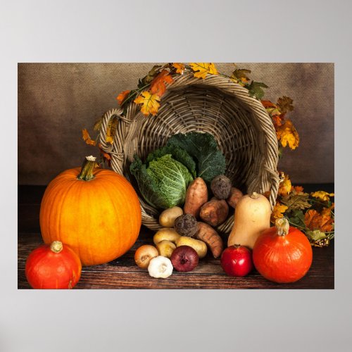 Rustic Thanksgiving Table Bountiful Harvest Poster