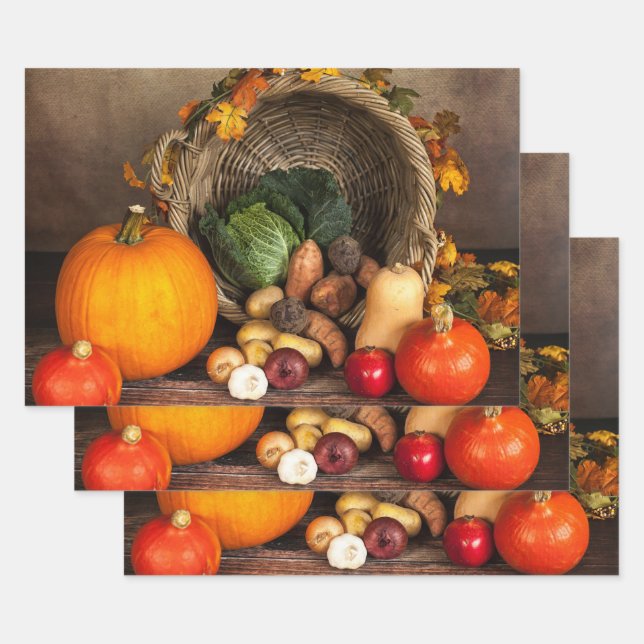 Rustic Thanksgiving Table Bountiful Harvest Wrapping Paper Sheets (Set)