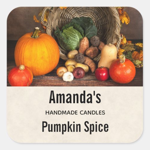 Rustic Thanksgiving Table Pumpkin Candle Biz Square Sticker