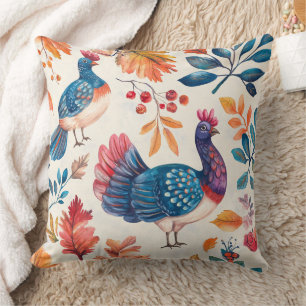 Rustic Thanksgiving Turkey Folk Art Fall Pattern Throw Pillow