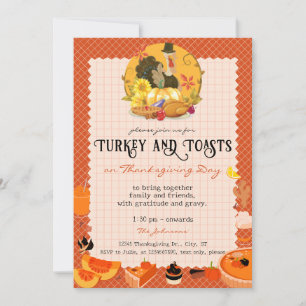 Rustic Thanksgiving Turkey & Toasts Friendsgiving Invitation